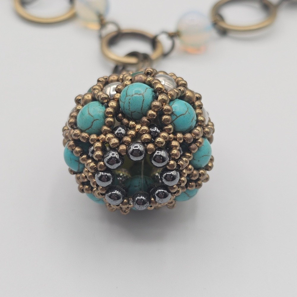 Bronze & Turquoise Tone Beaded Pendant Necklace 22" Boho Chic Earthy Southwest - Picture 13 of 16